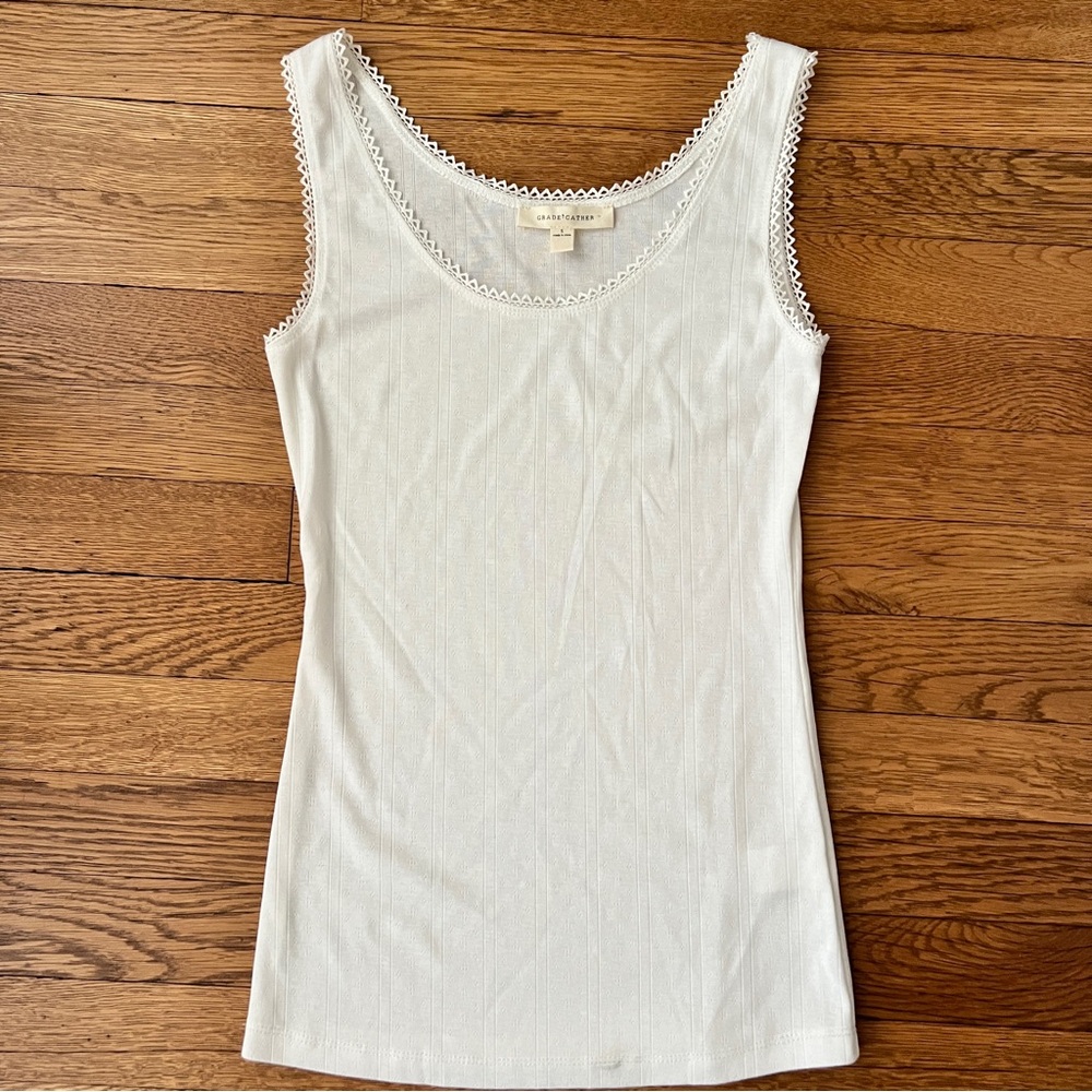 White Lace-Trim Ribbed Tank Top